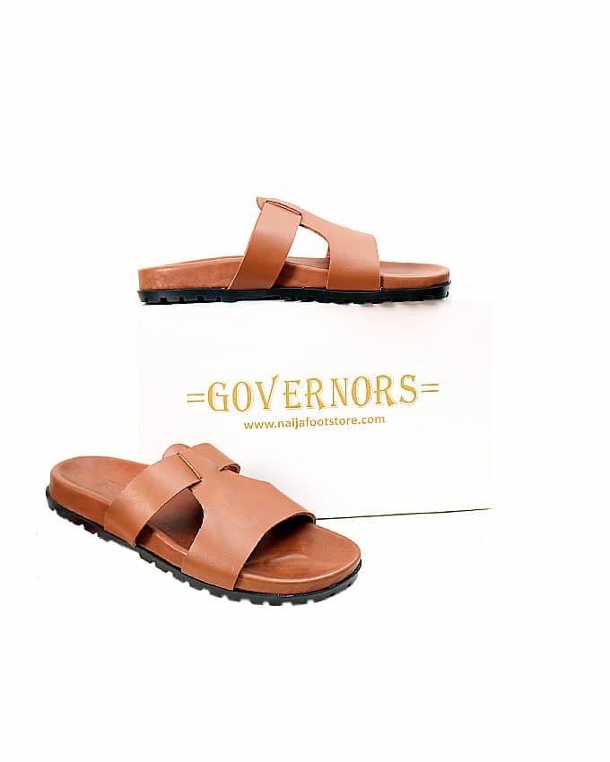 Governors Fashion Leather Slides - Brown