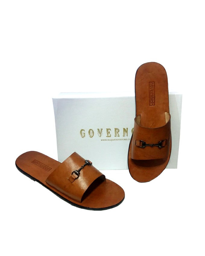 Simple Crane Cover Governors Leather Slippers - Brown