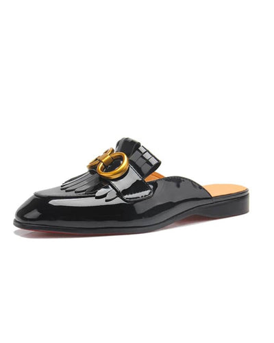 Senior Men Patent Finger Tassel Mule