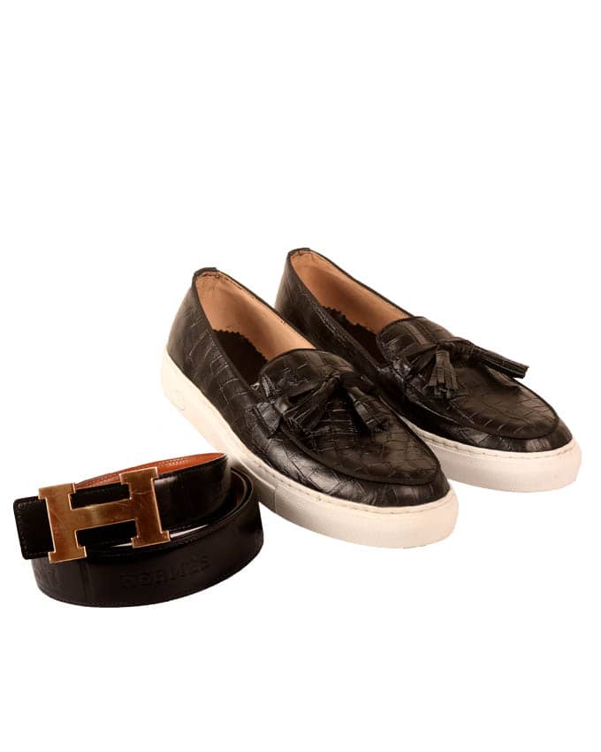MEN'S CROC SKIN LEATHER SNEAKERS AND BELT