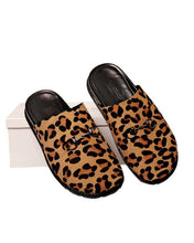 Leopard Skin Leather Half Shoe Mules Slides - Governors
