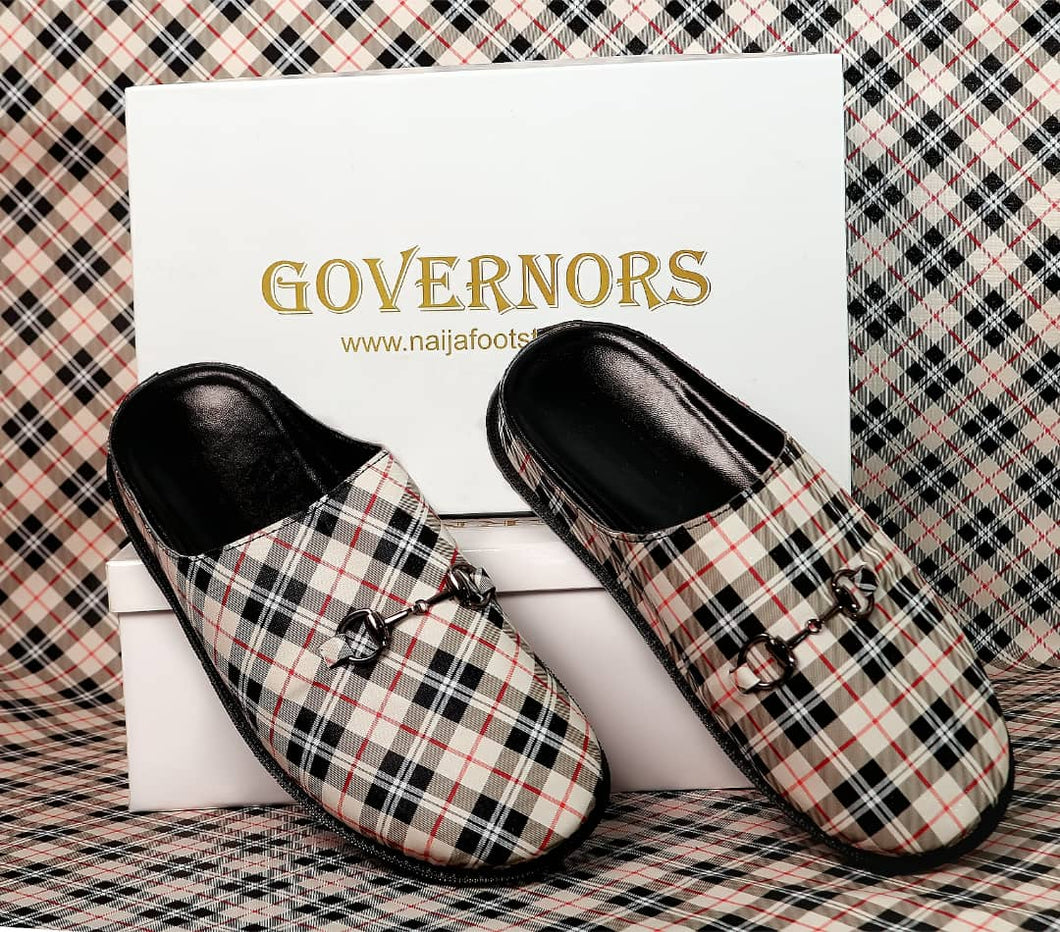 GOVERNORS OFF WHITE CHECK THEME HALF SHOE MULES