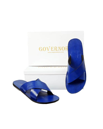 BLUE GOVERNORS LEATHER CROSS SLIPPERS