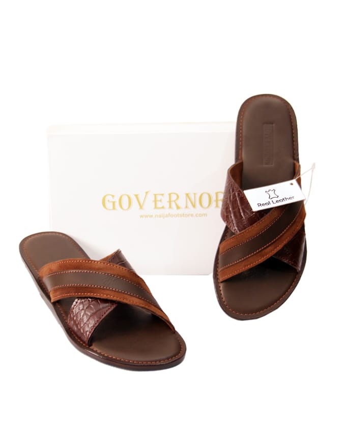 Governors Suede Alligator SKin Cross Mix Slippers - Brown