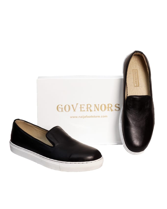 Governors Black Leather Plimsoles Sneakers