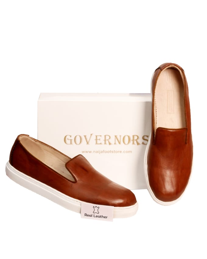 GOVERNORS BROWN LEATHER PLIMSOLES