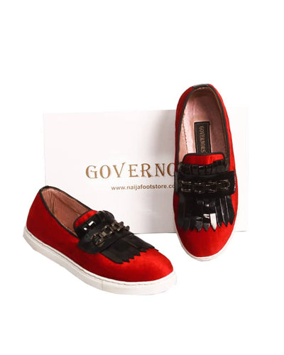 Wine Governors With Black Patent Tassel Plimsolls