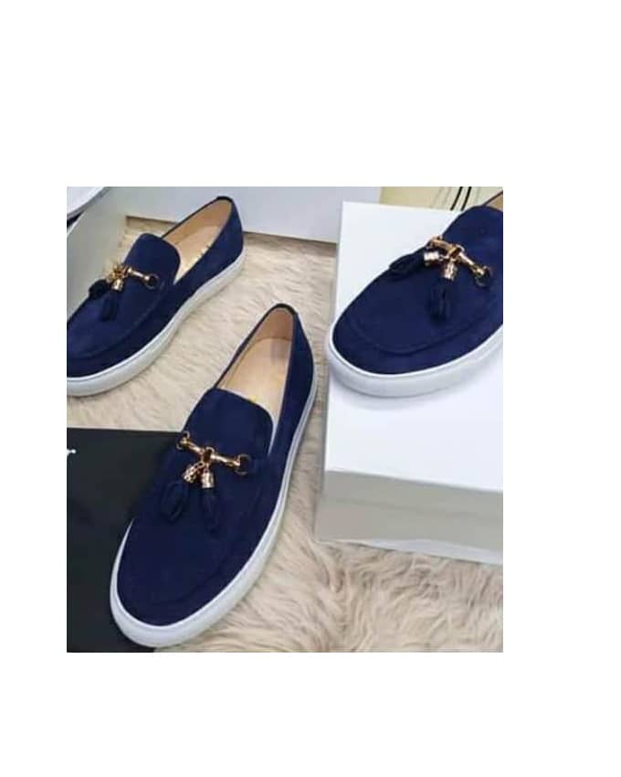 Men's Navy Blue Suede Tassel Sneakers