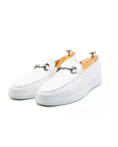 Mens Horsebit Leather Sneakers  - White