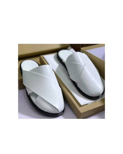 Kenn Banks Men's White Leather Open Toe Mules