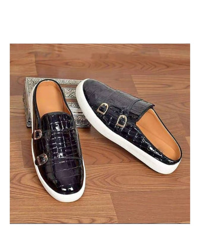 Kenn Banks Croc Skin Double Buckle Half Sneakers