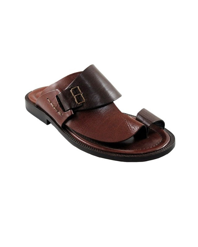 Governors Two Tone Brown Leather Cover Slippers - (Kopa)