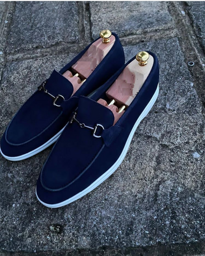 Blue Suede Governors Plimsolls With Horsebit Details