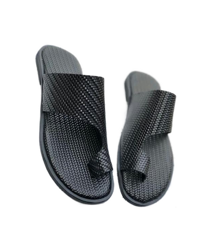 Governors Netted One Toe Leather Slippers - Black