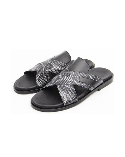 Men Pattern Black Palm Slippers