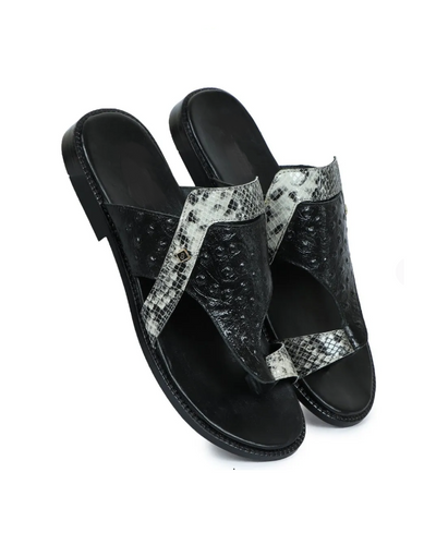Governors Ostrich Kopa Slippers with Python Skin Chase - Black