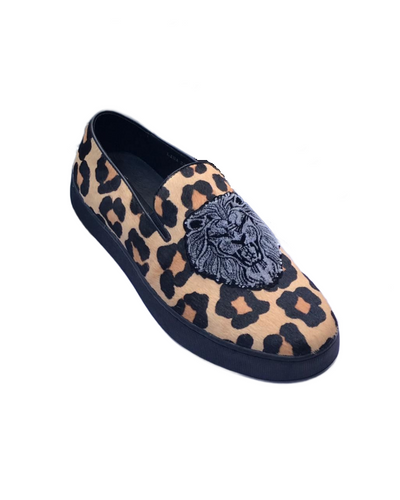 Governors Senior Men Lion Head Leopard Skin Leather Sneakers