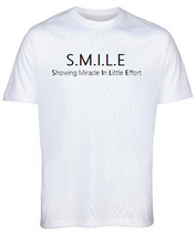 "SMILE" on quality White T-Shirt by Lere's