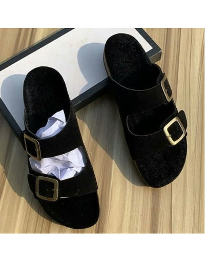 Suede Governors Double Buckle Slippers