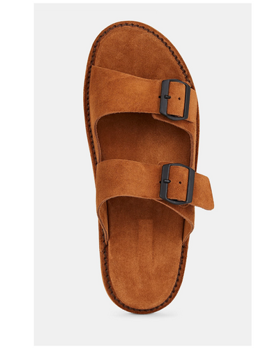 BROWN GOVERNORS SUEDE DOUBLE BUCKLE SLIPPERS