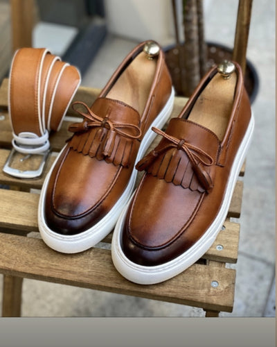 Burnt Brown Governors Tassel Leather Sneakers