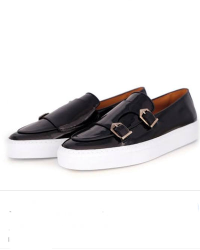 BLACK PATENT DOUBLE BUCKLE GOVERNORS SNEAKERS PLIMSOLLS