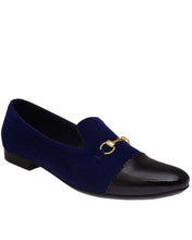 Blue Suede with patent leather and horsebit