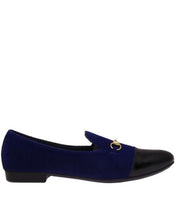 Blue Suede with patent leather and horsebit