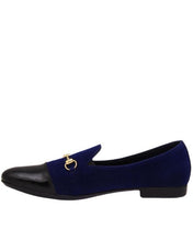 Blue Suede with patent leather and horsebit