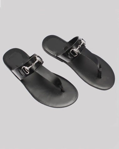 T-way Leather Horsebit Slippers - Black