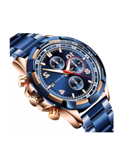 Blue and Gold Round Dial watch