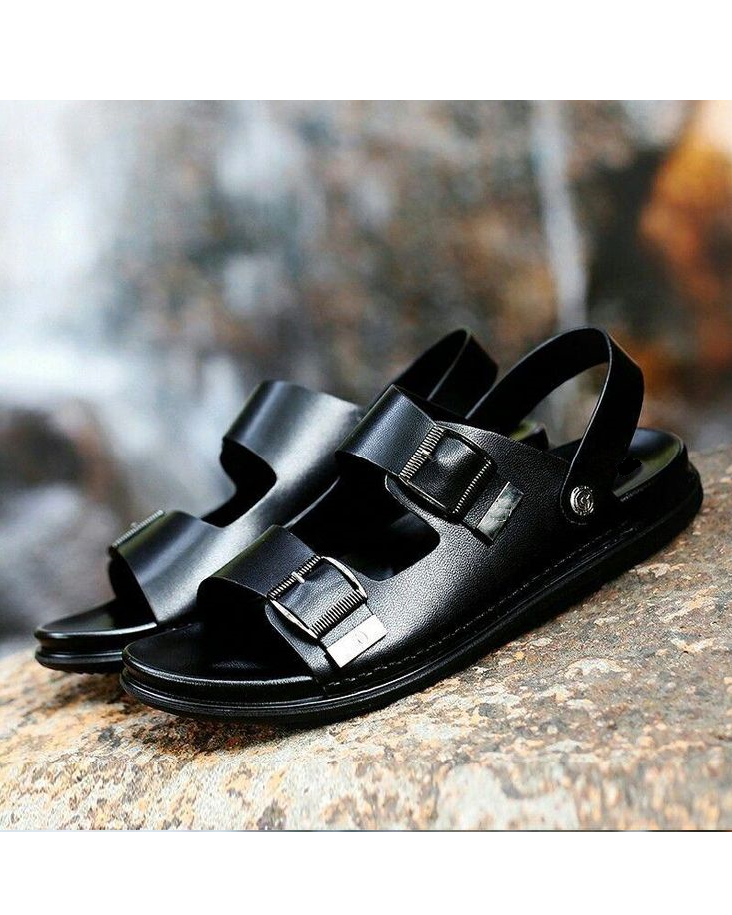 GOVERNORS DOUBLE BUCKLE LEATHER SLIDE SANDALS
