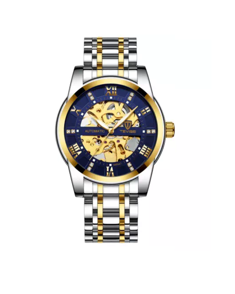 Gold/Silver Blue Dial Detail Luxury Business Watch - Mechanical Movement