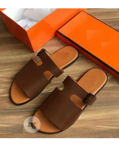 Brown Buckle Detail Slides