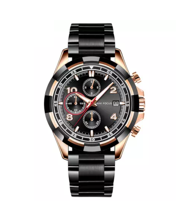 Black and Rose Gold Round Dial Business Watch