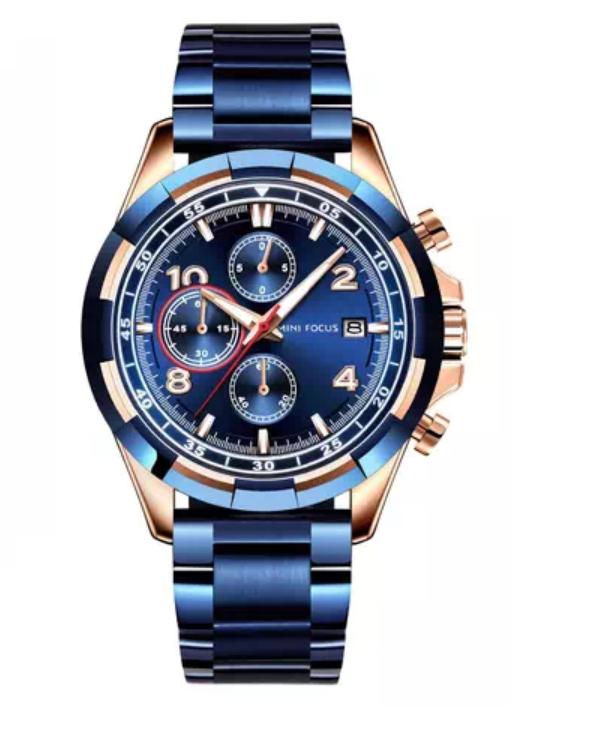 Blue and Gold Round Dial watch