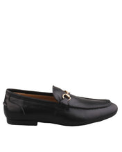 Black Loafers shoes with Horsebit chain detail