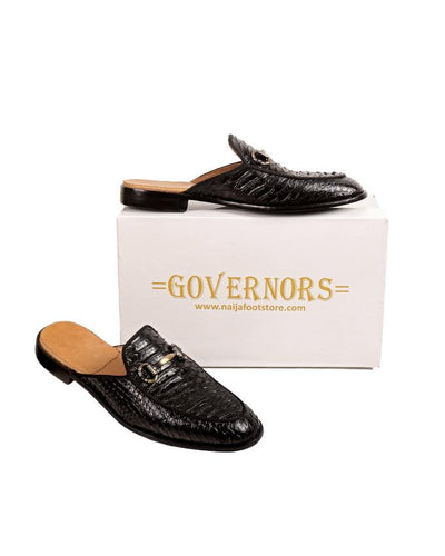 GOVERNORS SCALE SKIN LEATHER HALF SHOES - BLACK