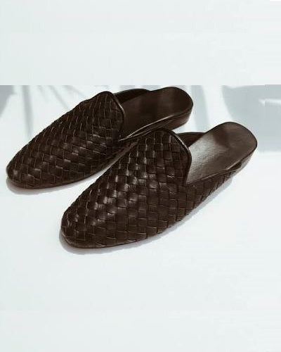BLACK WEAVED OUT LEATHER HALF SHOES